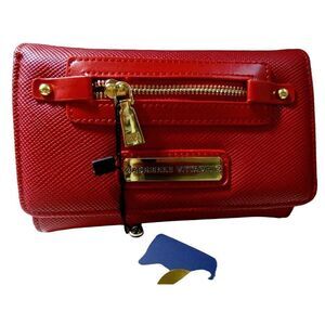 Adrienne VittadiniI Tri Fold Indexer Wallet Python Pebbled Red PU w Tan Interior